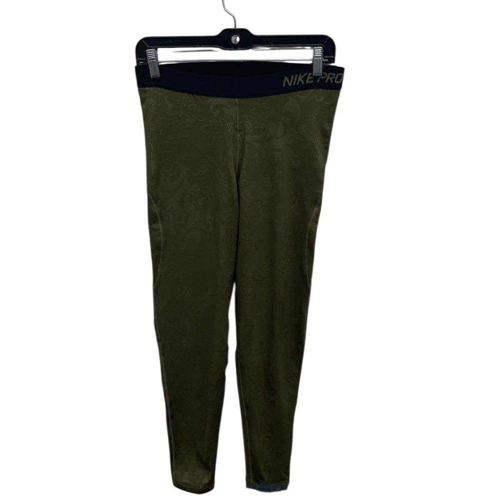 Nike Pro Green Floral Print Tight Fit Athletic Leggings Dri-FIT Womens Large